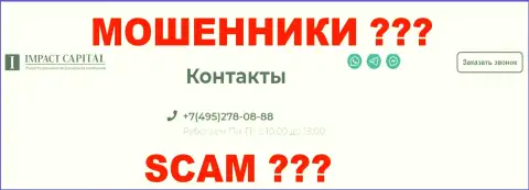 Номер телефона ИмпактКапитал Ком, указанный на официальном информационном портале компании