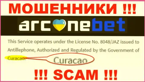 Arcane Bet - это мошенники, их место регистрации на территории Curaçao