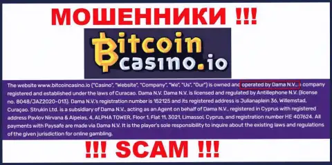 Контора Bitcoin Casino находится под руководством компании Dama N.V.