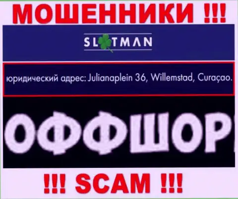 SlotMan - это жульническая компания, пустила корни в офшорной зоне Julianaplein 36, Willemstad, Curaçao, осторожно