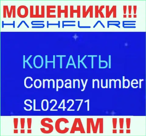 Регистрационный номер, под которым зарегистрирована компания Hash Flare: SL024271