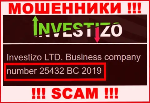 Инвестицо Лтд internet-шулеров Investizo было зарегистрировано под вот этим номером регистрации: 25432 BC 2019