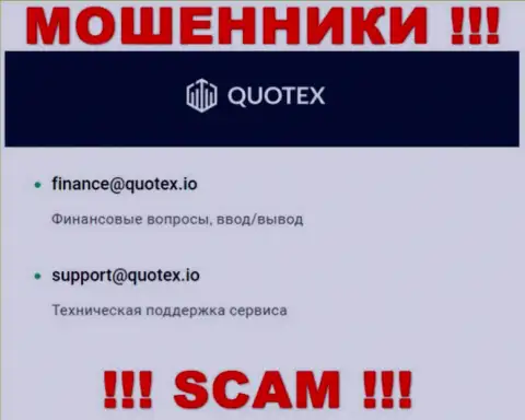 Адрес электронного ящика интернет мошенников Quotex Io