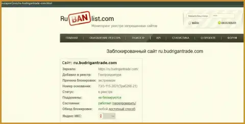 Web-ресурс BudriganTrade Сom в пределах РФ был заблокирован Генпрокуратурой