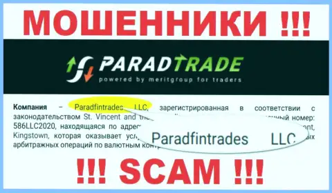 Юридическое лицо разводил ParadTrade Com - это Paradfintrades LLC