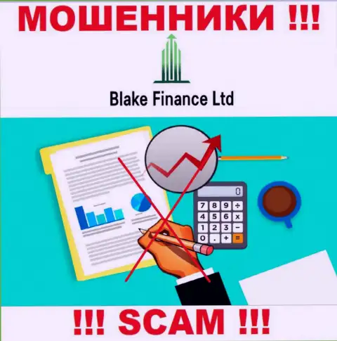 Компания Blake Finance не имеет регулятора и лицензии на осуществление деятельности