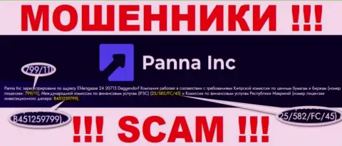 Мошенники PannaInc Com нагло надувают лохов, хотя и указали лицензию на портале