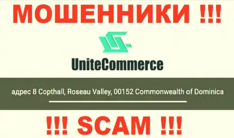 8 Copthall, Roseau Valley, 00152 Commonwealth of Dominica - это оффшорный адрес регистрации ЮнитКоммерс, предоставленный на портале указанных шулеров