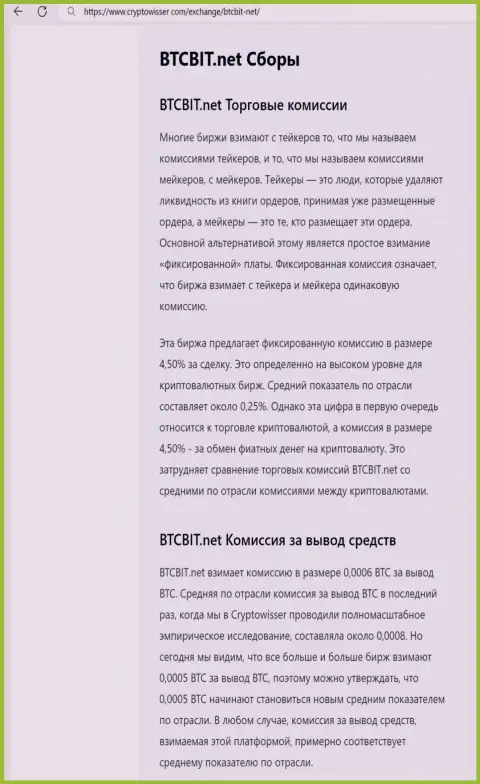Информационный материал с рассмотрением комиссионных сборов онлайн обменника BTCBit Sp. z.o.o., предоставленная на онлайн-ресурсе CryptoWisser Com
