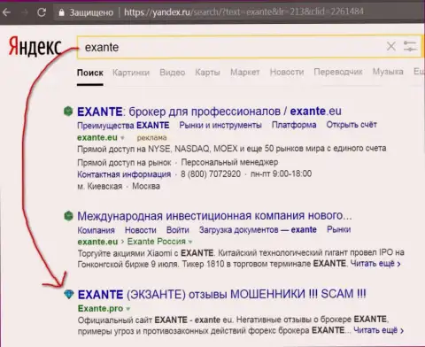 Посетители Yandex проинформированы, что Экзанте - это ФОРЕКС КУХНЯ !!!