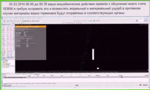 Скрин с экрана с доказательством обнуления клиентского счета в Ru GrandCapital Net