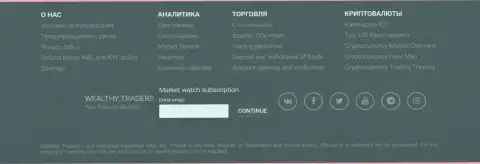 Контактной инфы о брокерской компании WealthyTraders Com на официальном web-портале дилера попросту нет
